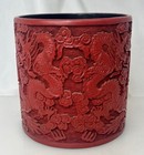Antique Chinese Cinnabar Red Lacquer Brush Pot Dragon Design - 93351