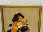 Vintage Asian Signed Japanese Painting On Fabric Child Riding Animal