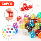 50 Pieces Colored Dice Set 16mm Standard Game Dices Acrylic 6 Sided Colorful Bul
