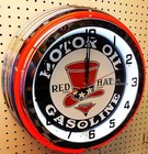 18  Red Hat Gasoline Motor Oil Sign Double Neon Clock Gas Station Lube