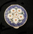Micro Mosaic Blue W  Floral White Daisies Daisy Pill Trinket Box In Italy Vtg