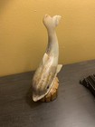 Vintage Gray Marble Stone Dolphin Sculpture Blue Eyes On Marble Base 9   