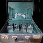 Vintage Traveling Bar Case Portable Set Of 2 Glass Bottles Retro Barware Scotch