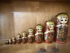 Large Hand Painted Russian Matryoshka Nesting Dolls Full Set 10  Red Gold 
