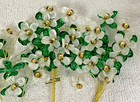 Vintage Small White Millinery Flowers Foil Stems Glass Balls Bouquet Stems
