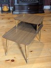 Vintage Mid-century Modern Two-tier Walnut Side Table With Boomerang Supports