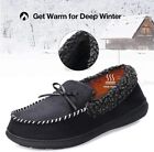 Men s Size 7 8 Black Moccasin Slippers Memory Foam  Warm Plush Comfy Non-slip