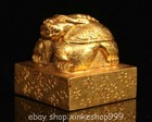 1 6  Old Tibet Bronze 24k Gold Gilt Dynasty Dragon Turtle Seal Signet Statue