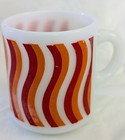 Vtg 70s Red Orange Milk Glass Coffee Mug Cup Zig Zag Wavy Stripe Mod Design