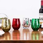 Multicolor Christmas Themed Stemless Wine Glasses  Round Wine Glasses  Set Of 4