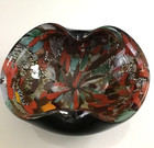 Murano Tutti Frutti Art Glass Pinched Ashtray Candy Dish Red Black 50s 60s Mcm