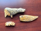 Group Of 3 Vintage Japanese Resin Carved Boar  Fish  And Lion      Netsukes