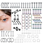 Surgical Steel 110pcs 16g Body Piercing Kit Tongue Eyebrow Nose Lip Rings Studs