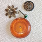 Unique 1 7  Amber Bakelite Chunky Button Metal Hardware Emerald Green Jewel