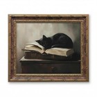 Framed Vintage Black Cat Canvas Art - Retro Animal Wall Decor  8x10 Ready To Han