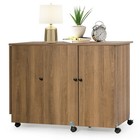 Folding Sewing Table Shelves Storage Cabinet Craft Cart W wheels Large Natural