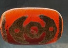 Tibetan Old Agate Double Fishes Dzi Bead  Odd Size  Cinnabar Marks  Talisman        