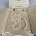 Beautiful Vintage Cultured Pearl Necklace 24  Long 14k Gold Clasp 6mm