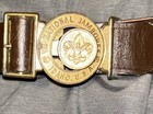 1969 National Jamboree Leather 33 Inch Boy Scout Belt With 2 Part Buckle