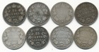 Lot Of 8 Canada Victoria Silver 25 Cents Coins 1872-1901