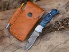 Custom Handmade Damascus Steel Pocket Knife Blue Wood Handle Edc Back-lock Knife