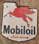 Mobiloil W pegasus Socony Vacuum Porcelain Sign Spanish 1940s Orig 30x28 Inches