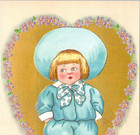 Postcard Valentine Greetings Child In Blue Gold Toned Heart Flowers Modern 6x4