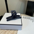 Chanel Plaid Logo Hair Clip Navy Blue White Fabric plastic For Women