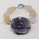 6     Vtg Antique Sterling 925 Silver Handmade Flower Bracelet Citrine Nuggets