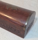 Vintage Wooden Box  Nautical Brass Dolphin Fish Hinged Trinket Felt 