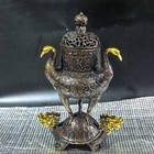 Old Chinese Dynasty Bronze Gilt Crane Bird Dragon Turtle Incense Burner Censer