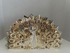 Hollywood Regency Peacock Napkin   Letter Holder Plated Silver Art Deco Italy