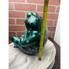 Figurine Frog Statue Large 8  Emerald Green Drip Glaze Ceramic Mcm Boho Vtg