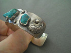 Southwestern B-k Silversmith Turquoise Nugget Row Sterling Silver Cuff Bracelet
