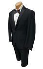 Black Tuxedo With Flat Front Pants Grosgrain Satin Lapels Modern Fit 39r 33w