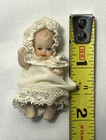 Vtg Dollhouse Miniature Porcelain Bisque Jointed Baby Doll In Gown   Bonnet