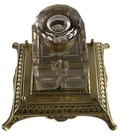 Victorian Brass   Heavy  Cut Glass Inkwell Vintage