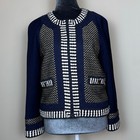 Tory Burch Euc Blue Leandra Tweed Embroidered Jacket Blazer Nautical Size 6