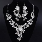 Pearl 3 Pc Wedding Floral Necklace And Flower Earrings Jewelry Set For Brides