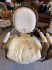 Antique Pair Louis Xvi French Arm Chairs Marie Antoinette Tassels Yellow Fabric