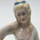 Vintage Japan Half Doll Lady Figurine Pin Cushion Topper Blue Hair Ribbon