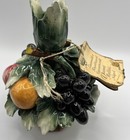 Vintage Italy Capodimonte Hand Painted Basket Of Fruit Taper Candle Holder