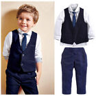 Baby Toddler Boys Gentleman Suit Tie Dress Shirt Vest Pants Wedding Outfit