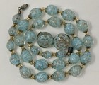 Vtg Murano Turquoise Blue   Gold Beaded Graduated Glass Necklace   Earrings Set