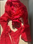 Red Fishnet Wrap Long Flare Sleeve Dancewear Two Piece Set