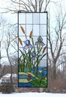 14  X 36  Handcrafted Stained Glass Window Panel Iris Flower Water Lily Lotus Hf