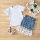 Toddler Kids Baby Girls Outfit T-shirt Tops   Denim Shorts Kids 2pcs Clothes Set