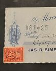 Travelstamps  1899 Merchants National Bank Cancelled Check W  Documentary Stamp
