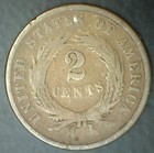 1864 2 Cents Us Type Coin Copper Two Cent Coin 2c Good Circulated Condition