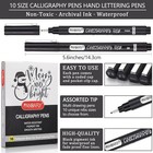 Calligraphy Pens Set 10 Sizes Hand Lettering Ink Black Waterbased